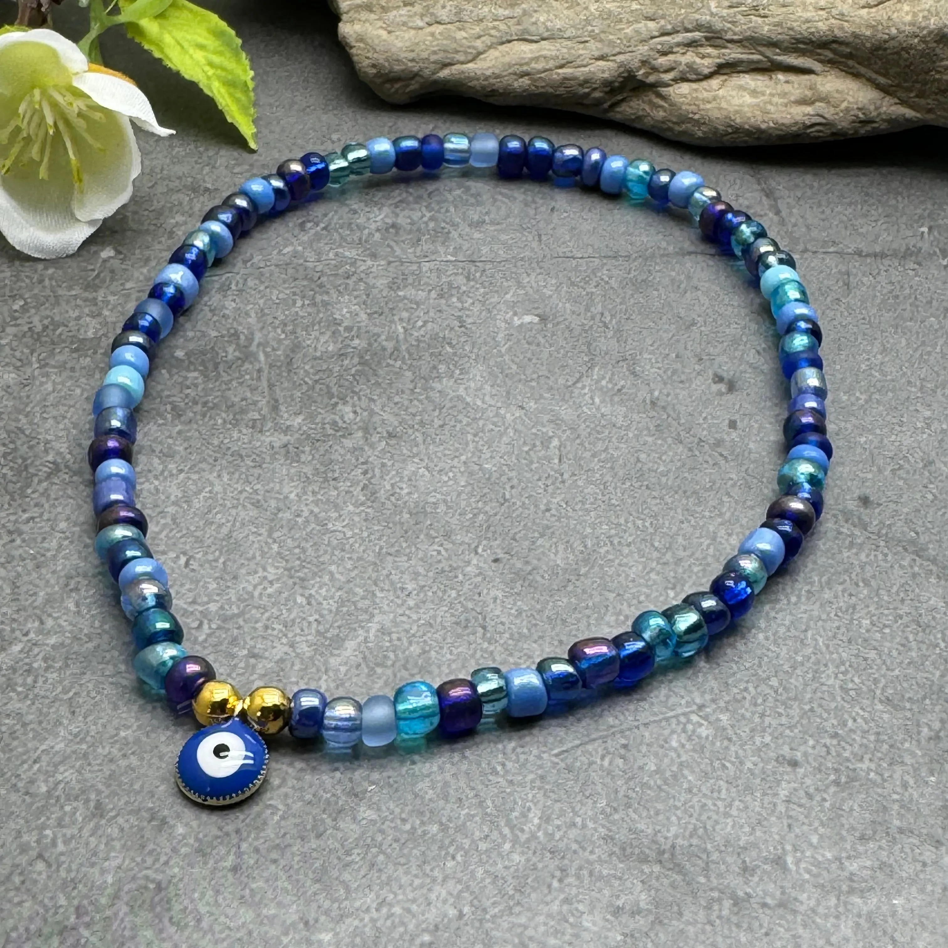 Evil Eye Seed Bead Anklet - Colour Choice