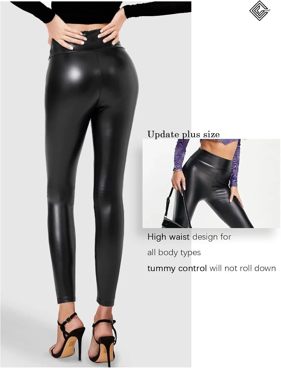 Faux Leather Leggings for Women Stretch High Waisted Leather Pants Tummy Control