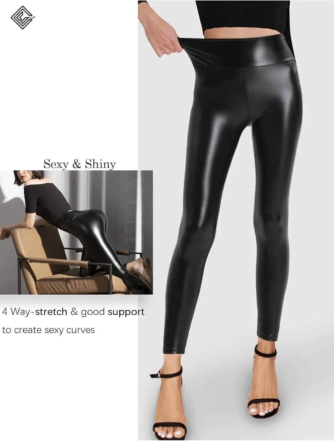 Faux Leather Leggings for Women Stretch High Waisted Leather Pants Tummy Control