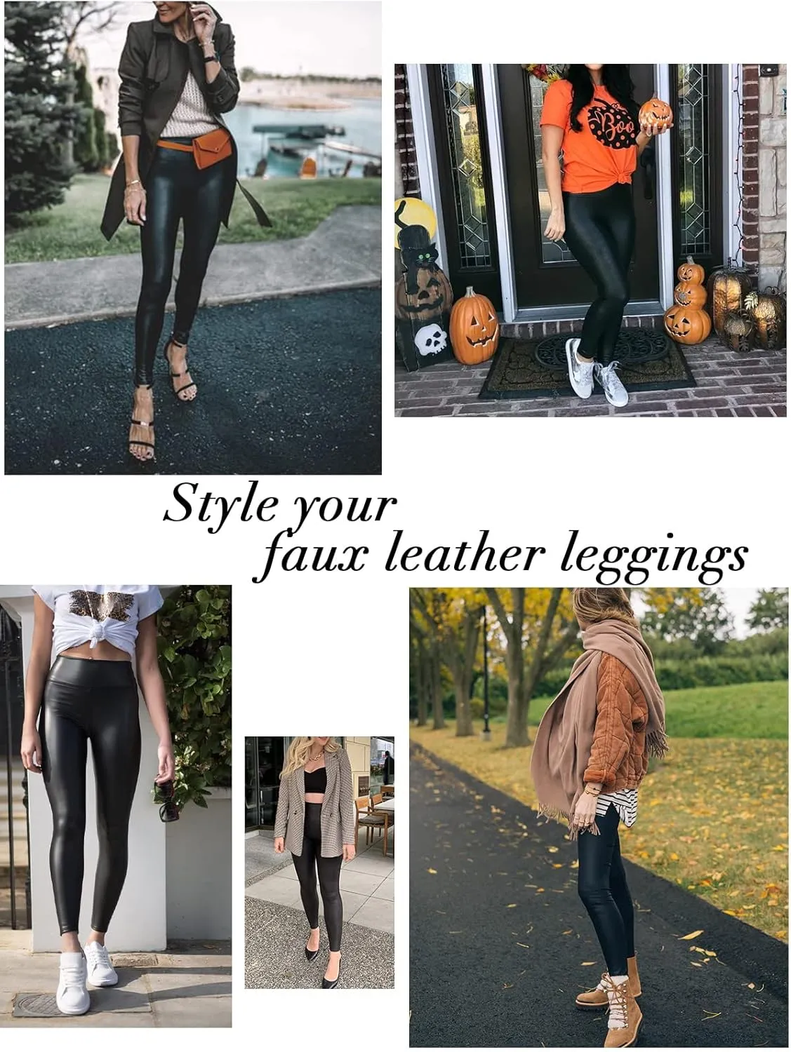 Faux Leather Leggings for Women Stretch High Waisted Leather Pants Tummy Control