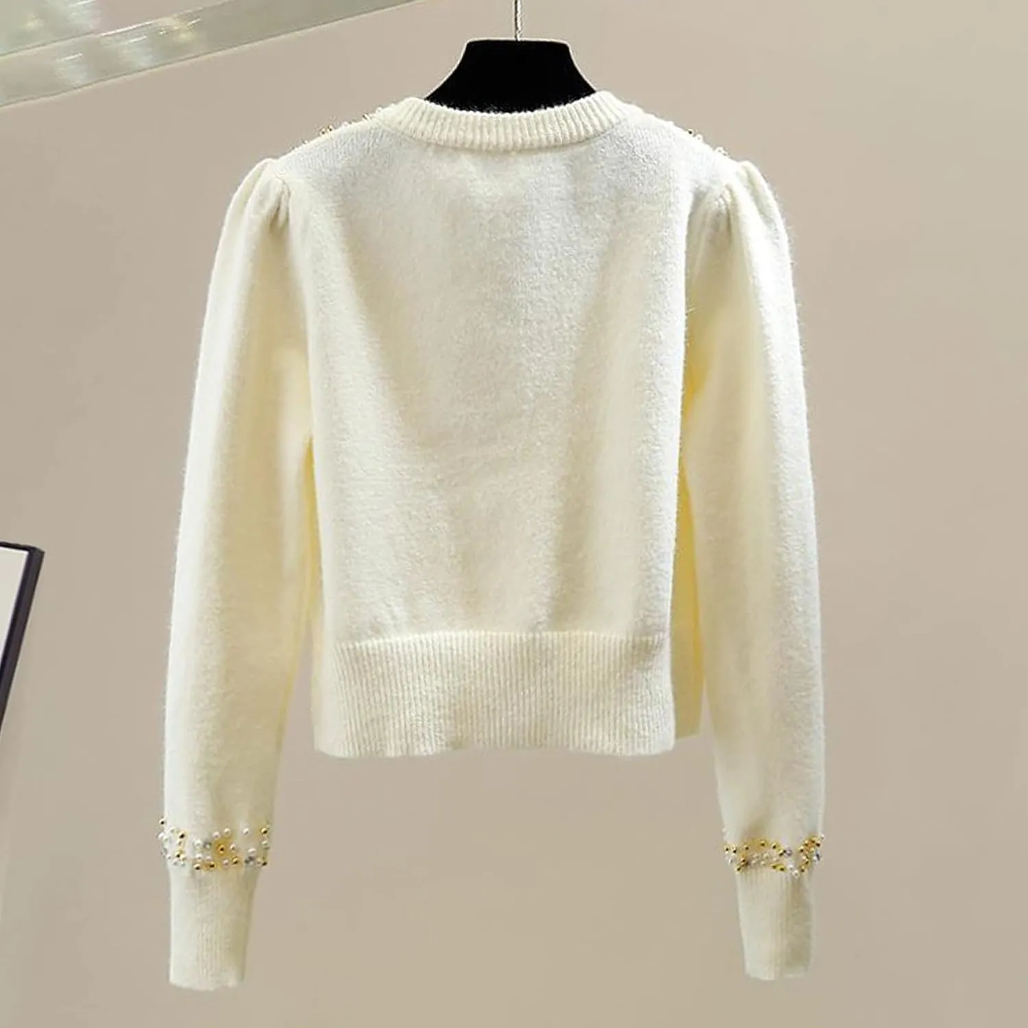 FindThy Womens Casual Pearl Beaded Cardigan Button Up Long Sleeve Slim Fit Cardigans Sweaters