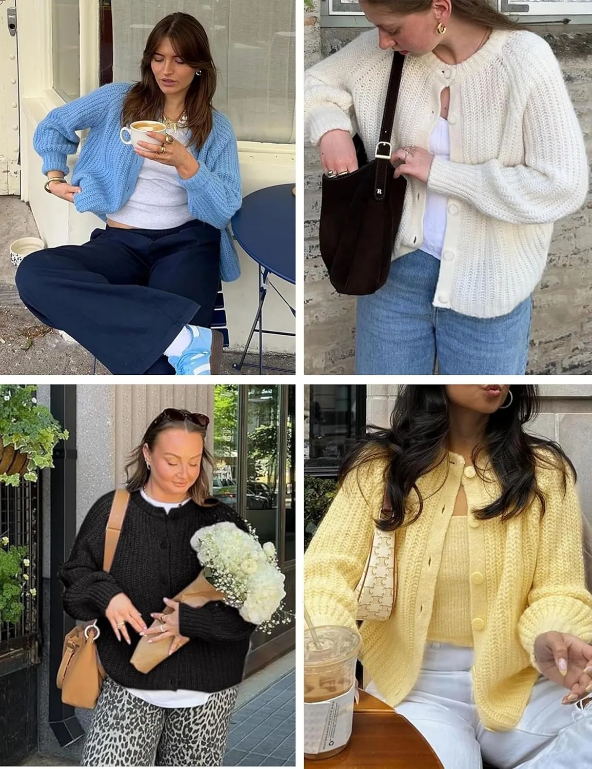FindThy Womens Chunky Knit Cardigan Long Sleeve Button Down Crewneck Fall Sweater Coat