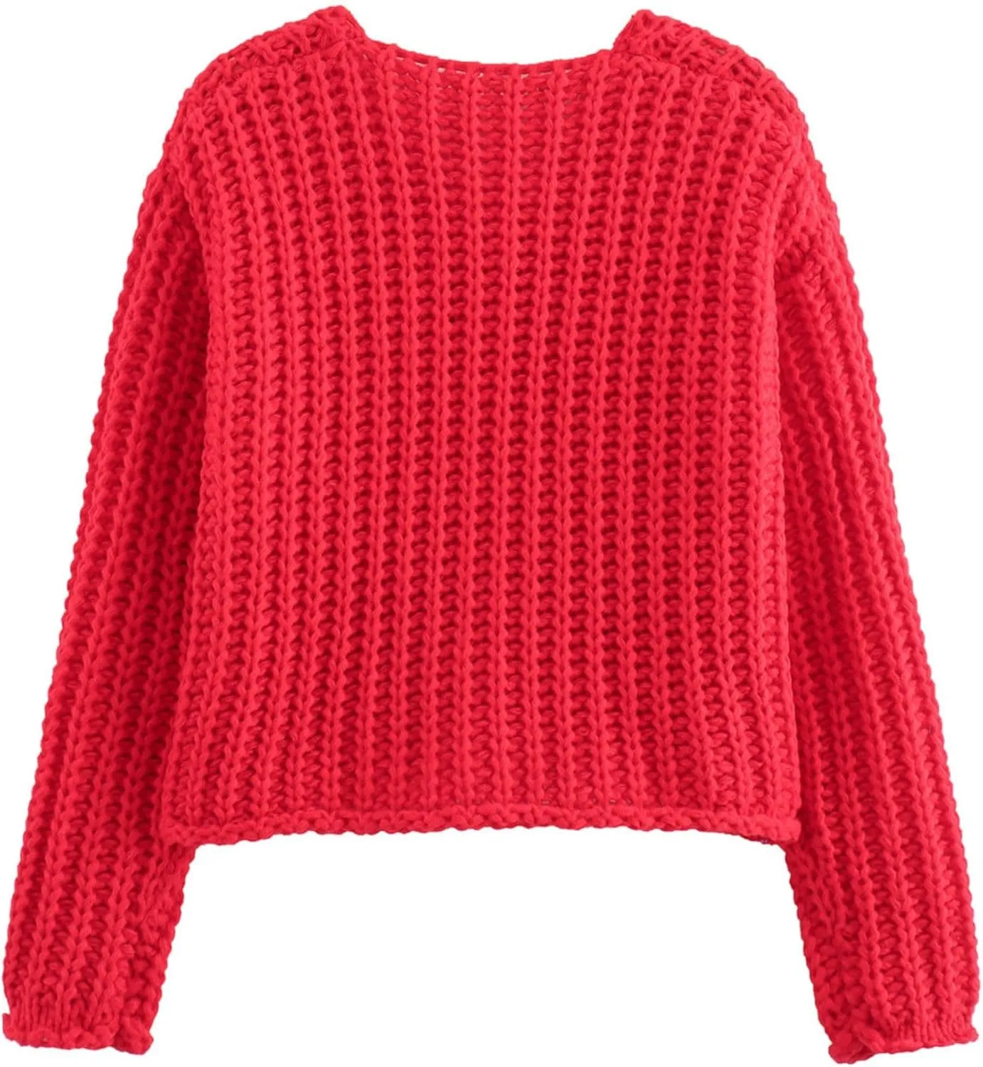 FindThy Womens Cropped Knit Cardigan Long Sleeve Crewneck Button Down Fall Sweater with Pockets