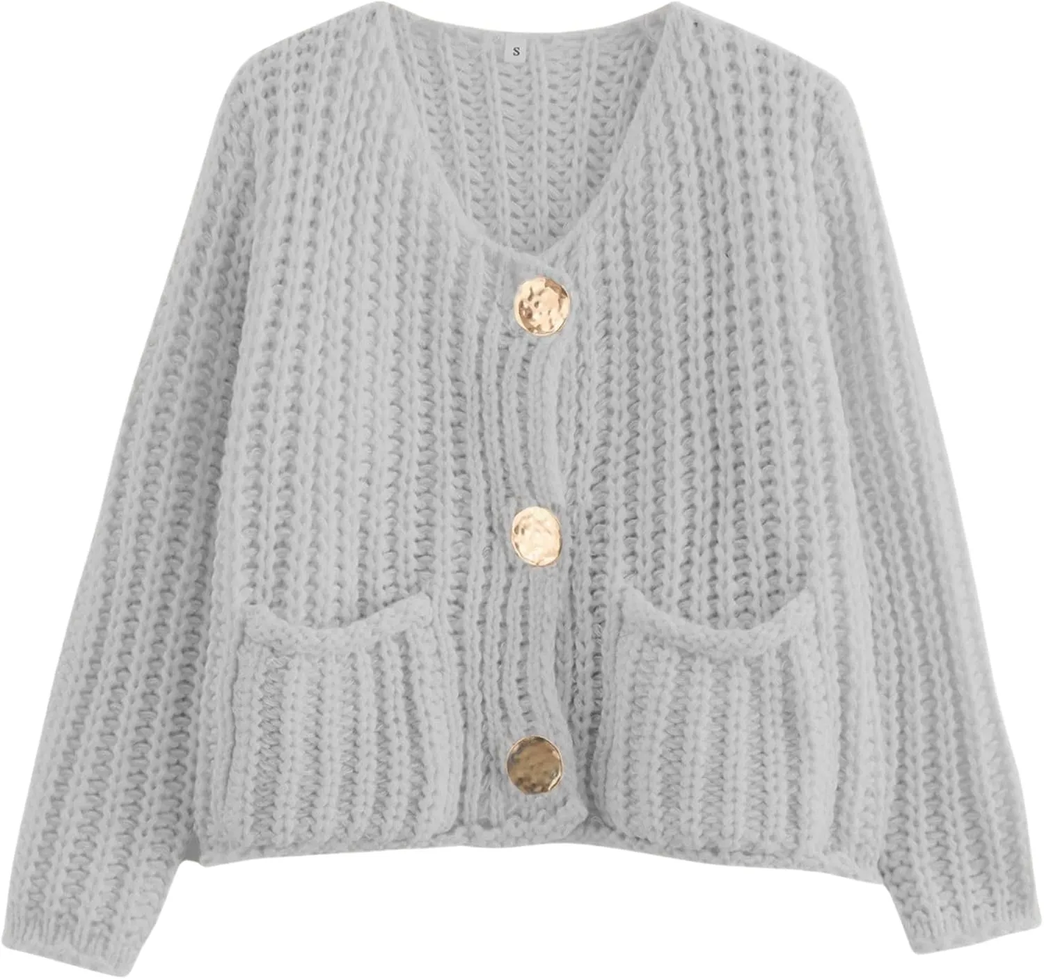FindThy Womens Cropped Knit Cardigan Long Sleeve Crewneck Button Down Fall Sweater with Pockets