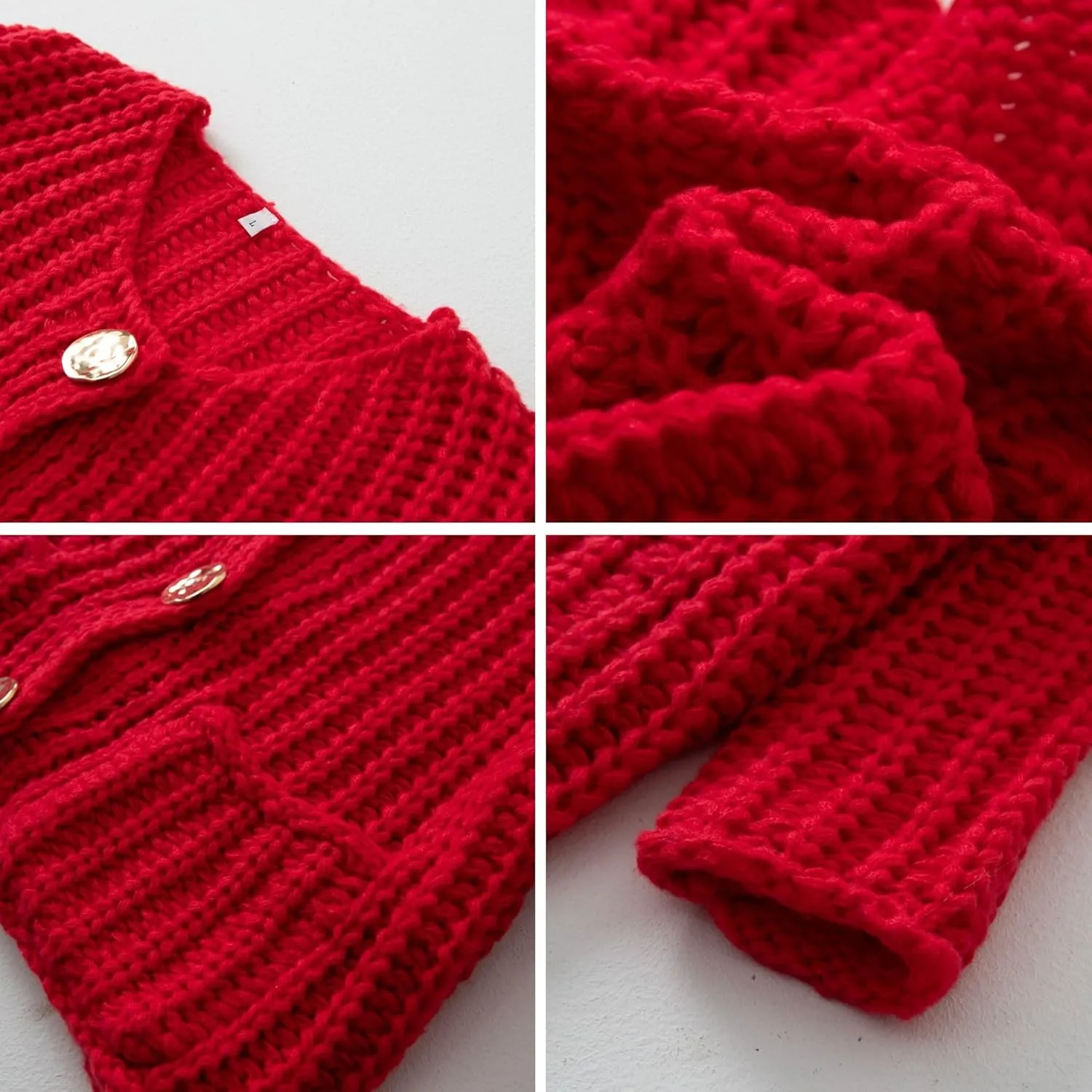 FindThy Womens Cropped Knit Cardigan Long Sleeve Crewneck Button Down Fall Sweater with Pockets