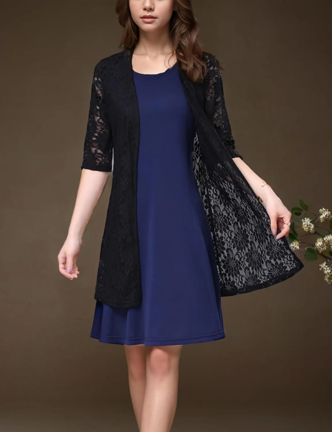 FindThy Womens Short Sleeve Lace Cardigan Floral Crochet Sheer Beach Cover Up Long Kimono