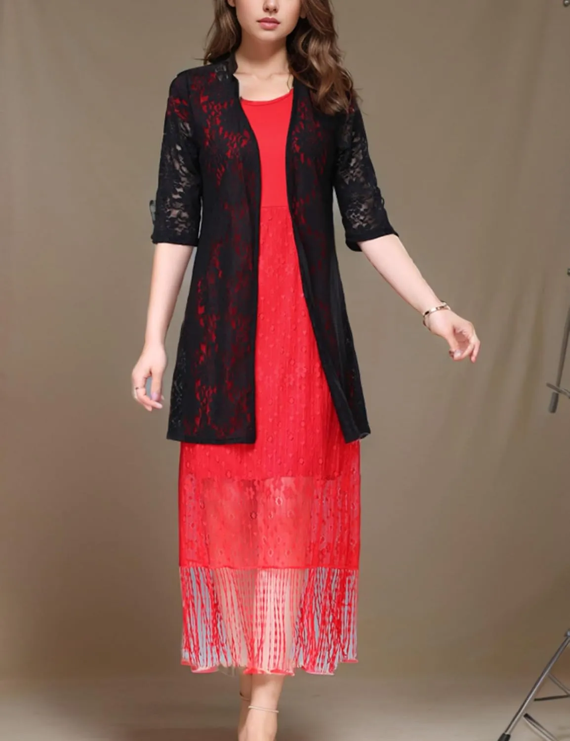 FindThy Womens Short Sleeve Lace Cardigan Floral Crochet Sheer Beach Cover Up Long Kimono