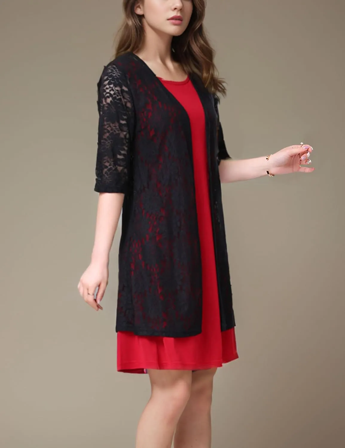 FindThy Womens Short Sleeve Lace Cardigan Floral Crochet Sheer Beach Cover Up Long Kimono