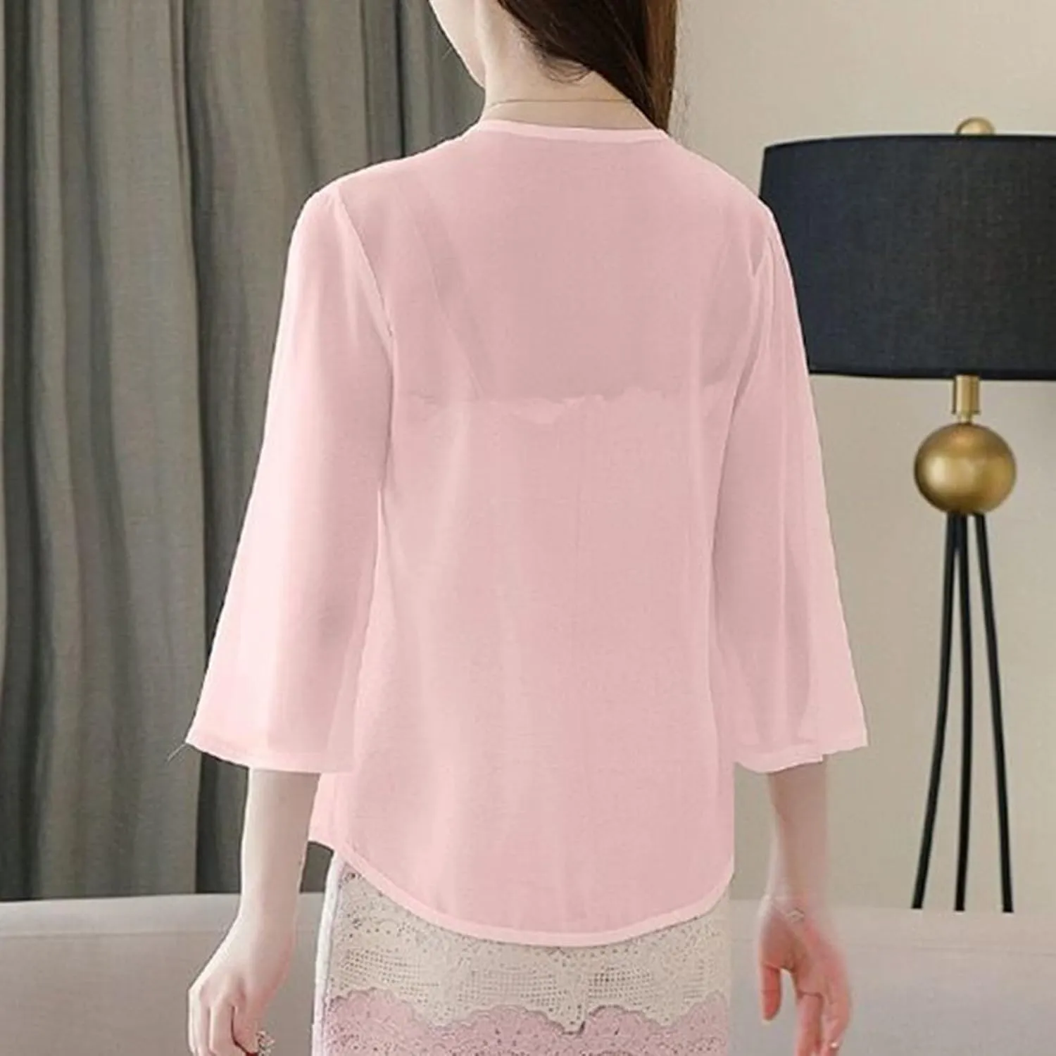 FindThy Womens Tie Front Chiffon Shrug Lightweight 3/4 Sleeve Cardigan Evening Dress Bolero Wraps