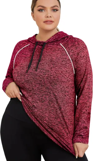 FOREYOND Plus Size Hoodies for Women Workout Tops Lightweight Sweatshirts Thumb Hole Athletic Tops Running Shirts