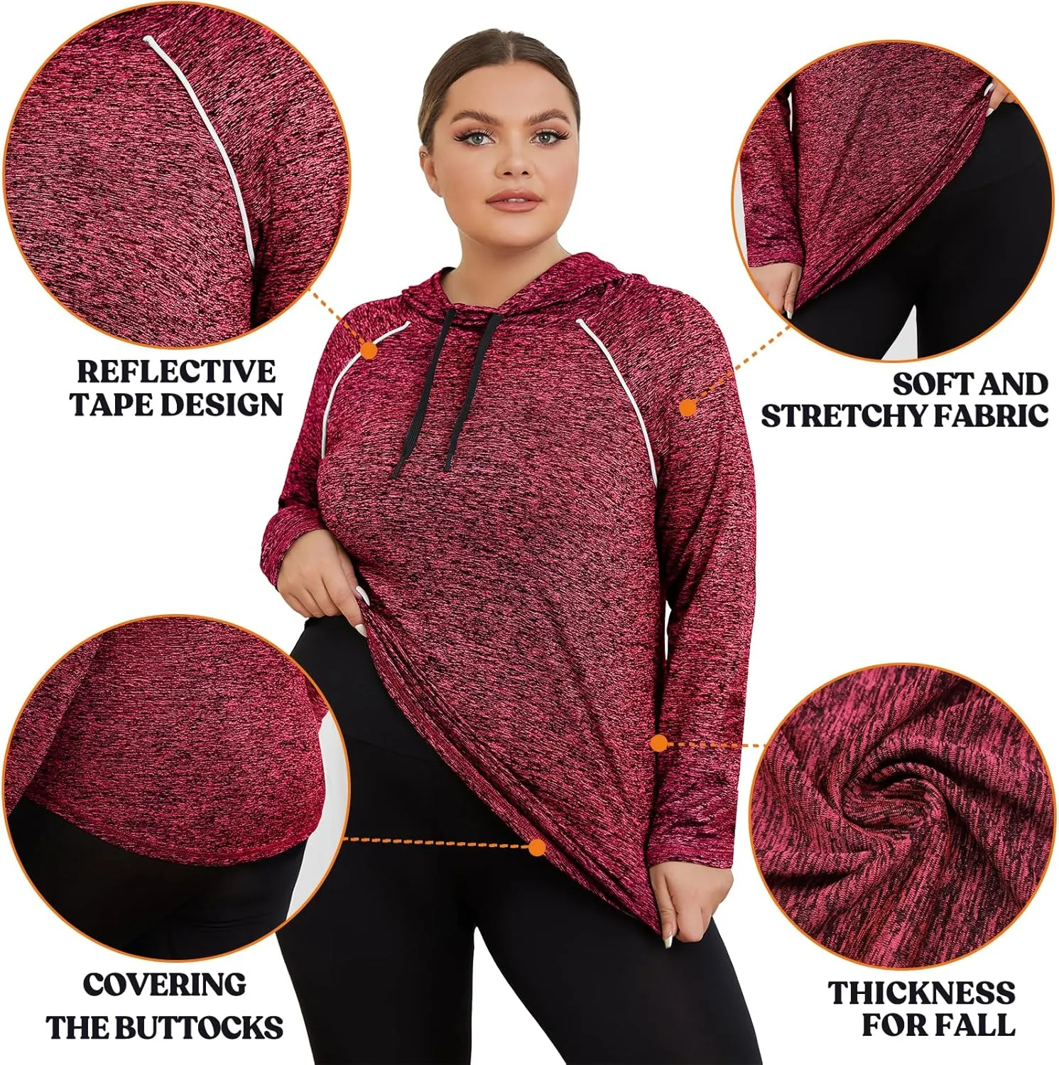 FOREYOND Plus Size Hoodies for Women Workout Tops Lightweight Sweatshirts Thumb Hole Athletic Tops Running Shirts