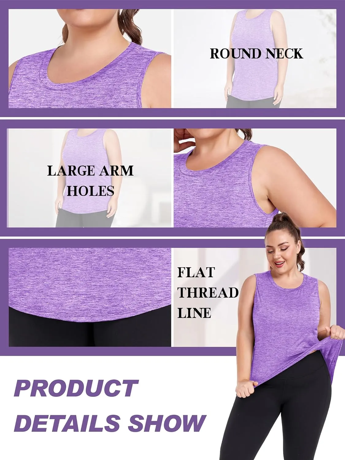 FOREYOND Plus Size Workout Tank Tops for Womens Lightweight Tank Tops Sleeveless Athletic Running Yoga Shirts