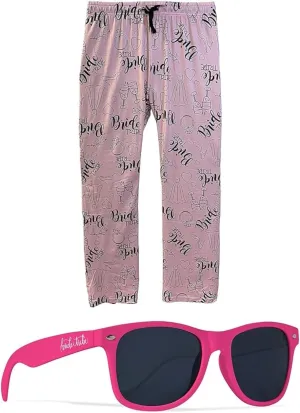Funky Junque 2 Pack Women's Pajama Pants - Bride Tribe - Pink - M/L & Sunglasses - Bride Tribe (Hot Pink)