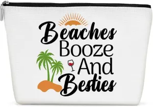 Funny Beach Makeup Bag, Sunshine Beach Bag Best Friend Summer Cosmetic Bag for Women Bridesmaid Bride Sister Girls Trip Favors Weekender Birthday Christmas Bachelorette Party Friendship Gifts White