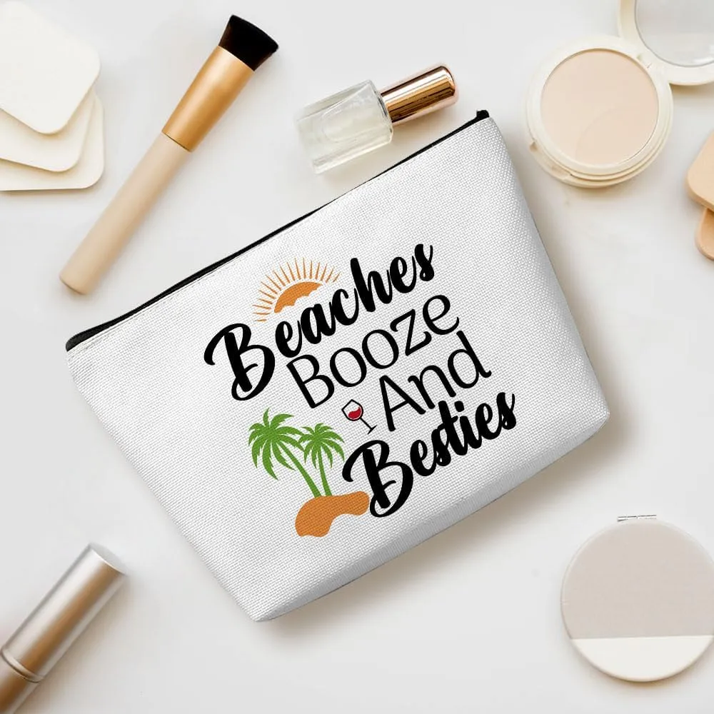 Funny Beach Makeup Bag, Sunshine Beach Bag Best Friend Summer Cosmetic Bag for Women Bridesmaid Bride Sister Girls Trip Favors Weekender Birthday Christmas Bachelorette Party Friendship Gifts White