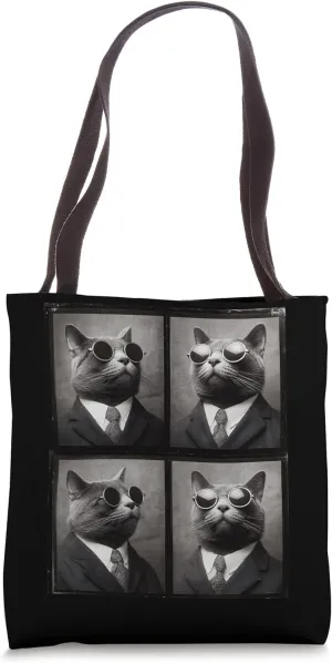 Funny Photobooth Cat wearing Sunglasses and a Suit Tote Bag