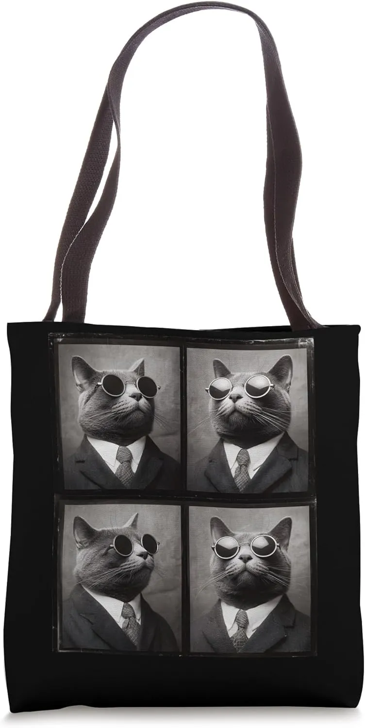 Funny Photobooth Cat wearing Sunglasses and a Suit Tote Bag