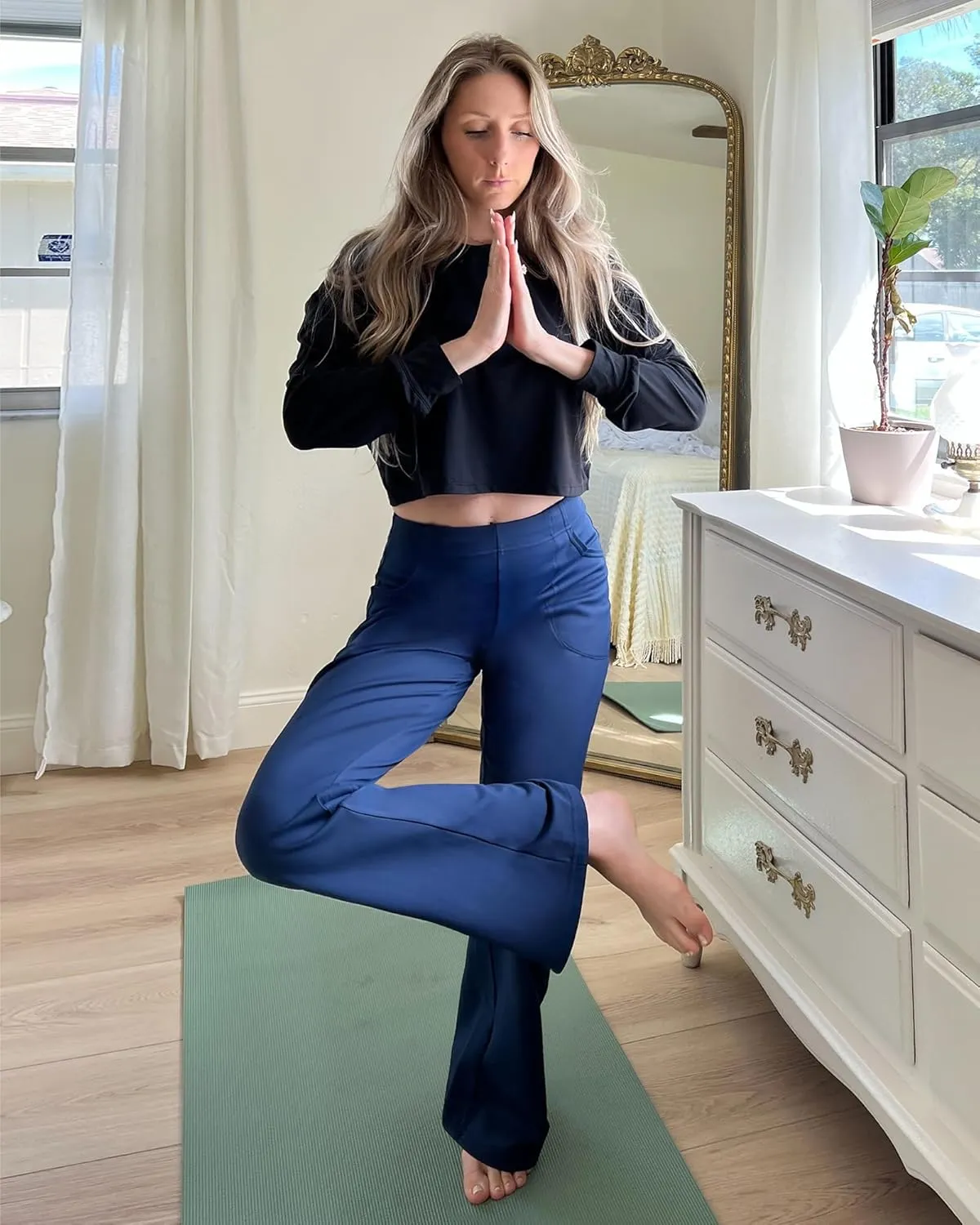 G4Free Fleece Lined Pants for Women Yoga Pants with Pockets Flare Leggings High Waisted Bootcut Dress Winter Work Slacks