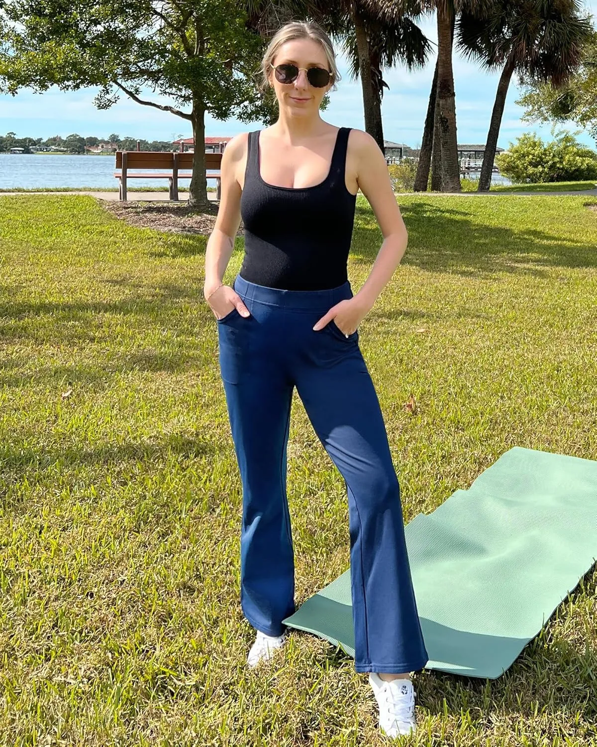 G4Free Fleece Lined Pants for Women Yoga Pants with Pockets Flare Leggings High Waisted Bootcut Dress Winter Work Slacks