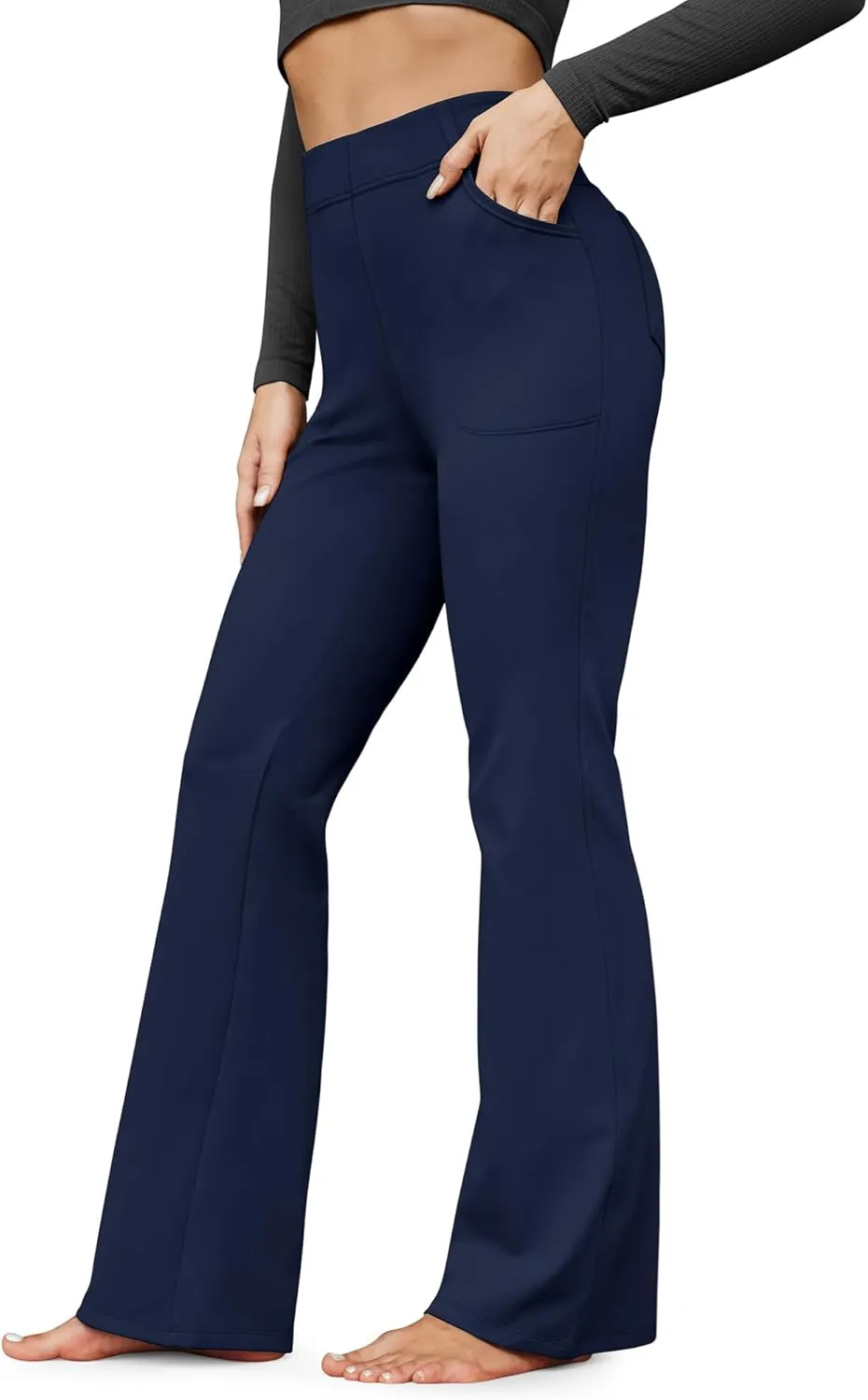 G4Free Fleece Lined Pants for Women Yoga Pants with Pockets Flare Leggings High Waisted Bootcut Dress Winter Work Slacks