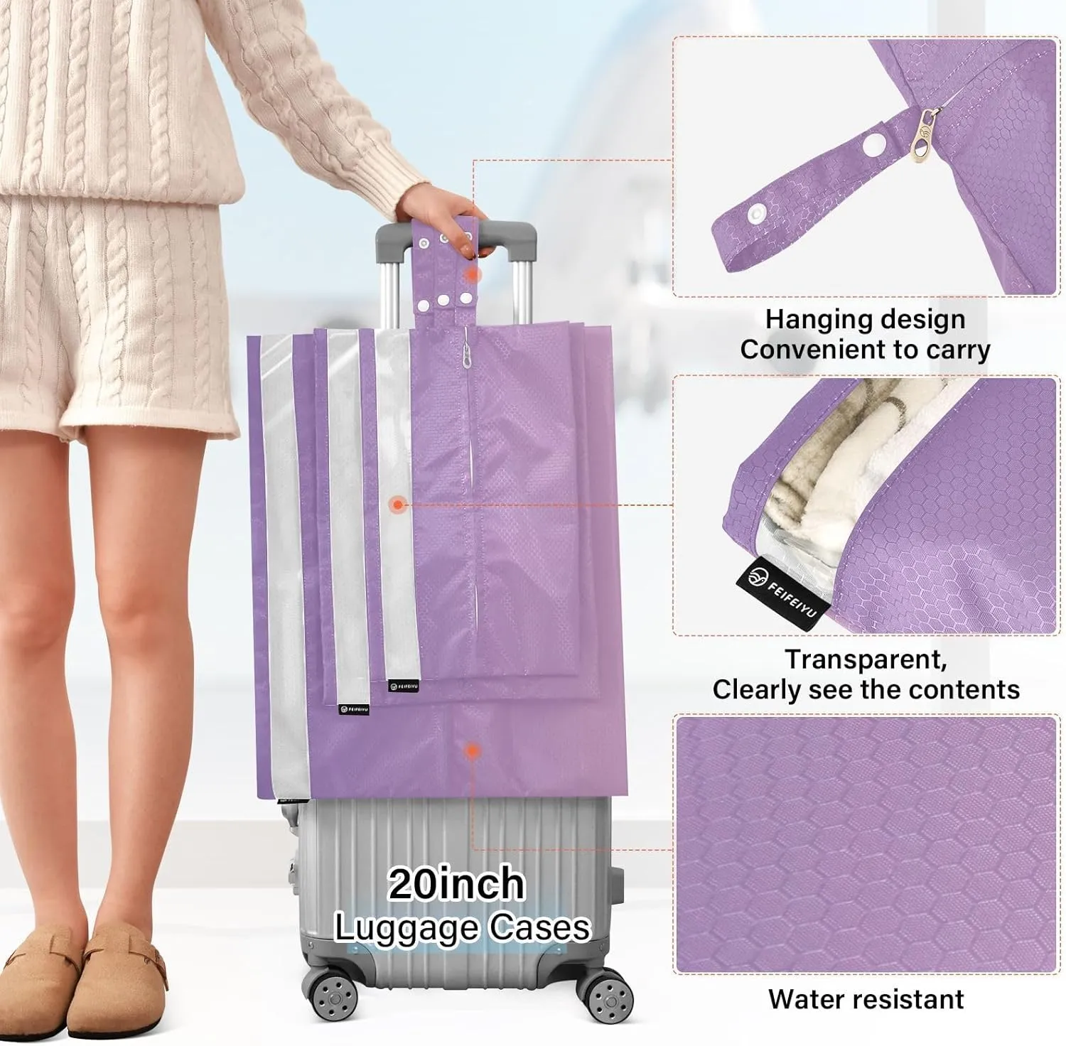 Garment Bag Closet Storage, Luggage Space Saver, Purple Gradient, Waterproof, 3 Set Travel Packing Cubes For Suitcases, Luggages Management Personnel