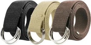 Gelante Canvas Web D Ring Belt Silver Buckle Military Style for men & women 1 or 3 pcs