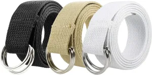 Gelante Canvas Web D Ring Belt Silver Buckle Military Style for men & women 1 or 3 pcs
