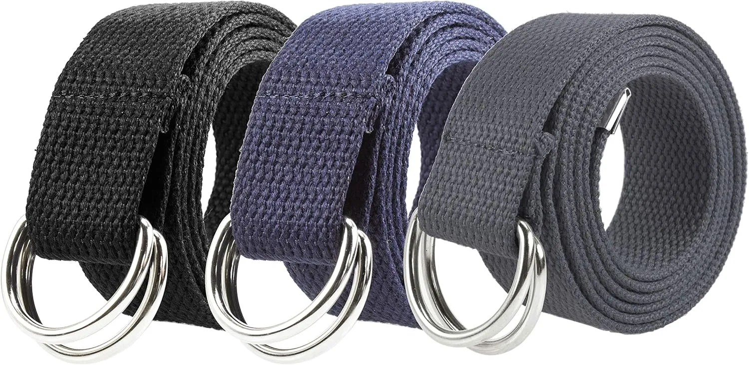 Gelante Canvas Web D Ring Belt Silver Buckle Military Style for men & women 1 or 3 pcs