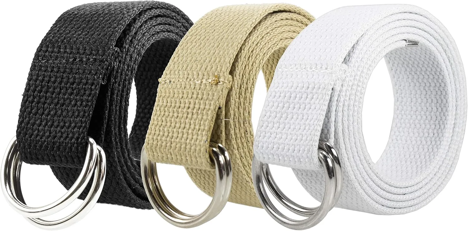 Gelante Canvas Web D Ring Belt Silver Buckle Military Style for men & women 1 or 3 pcs