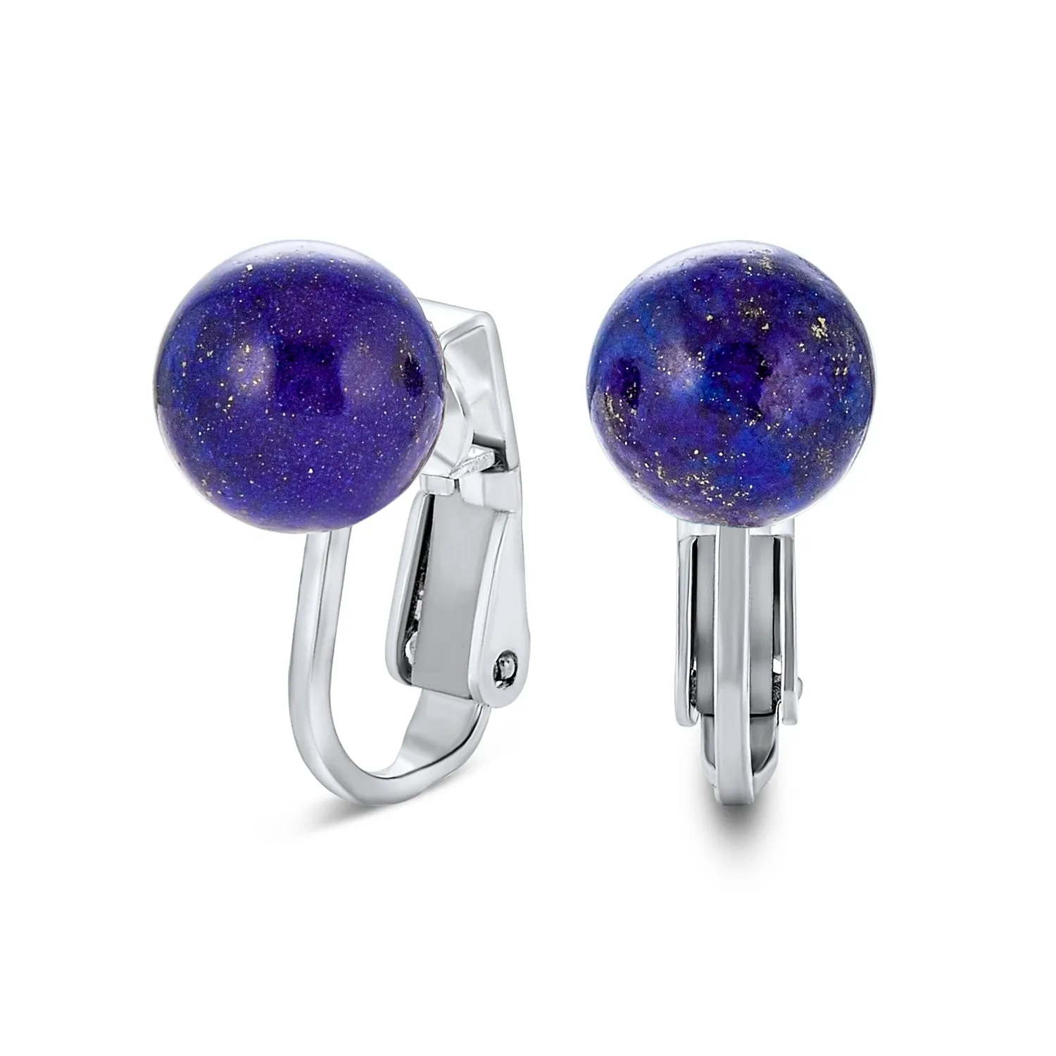 Gemstone Ball Clip On Earrings .925 Sterling Silver