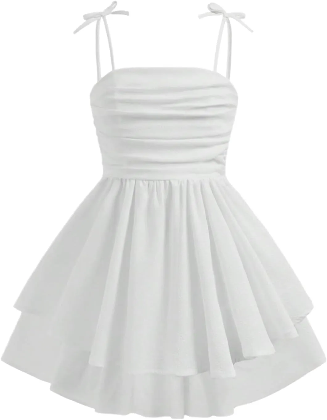 Girl's Floral Cami Dress Ruched Sleeveless Pink Layered Ruffle Kawaii Short Floral Summer Dresses