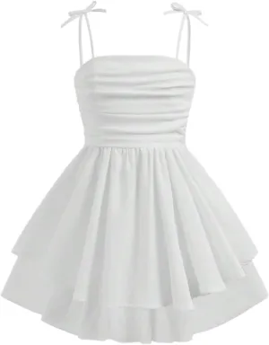 Girl's Floral Cami Dress Ruched Sleeveless Pink Layered Ruffle Kawaii Short Floral Summer Dresses