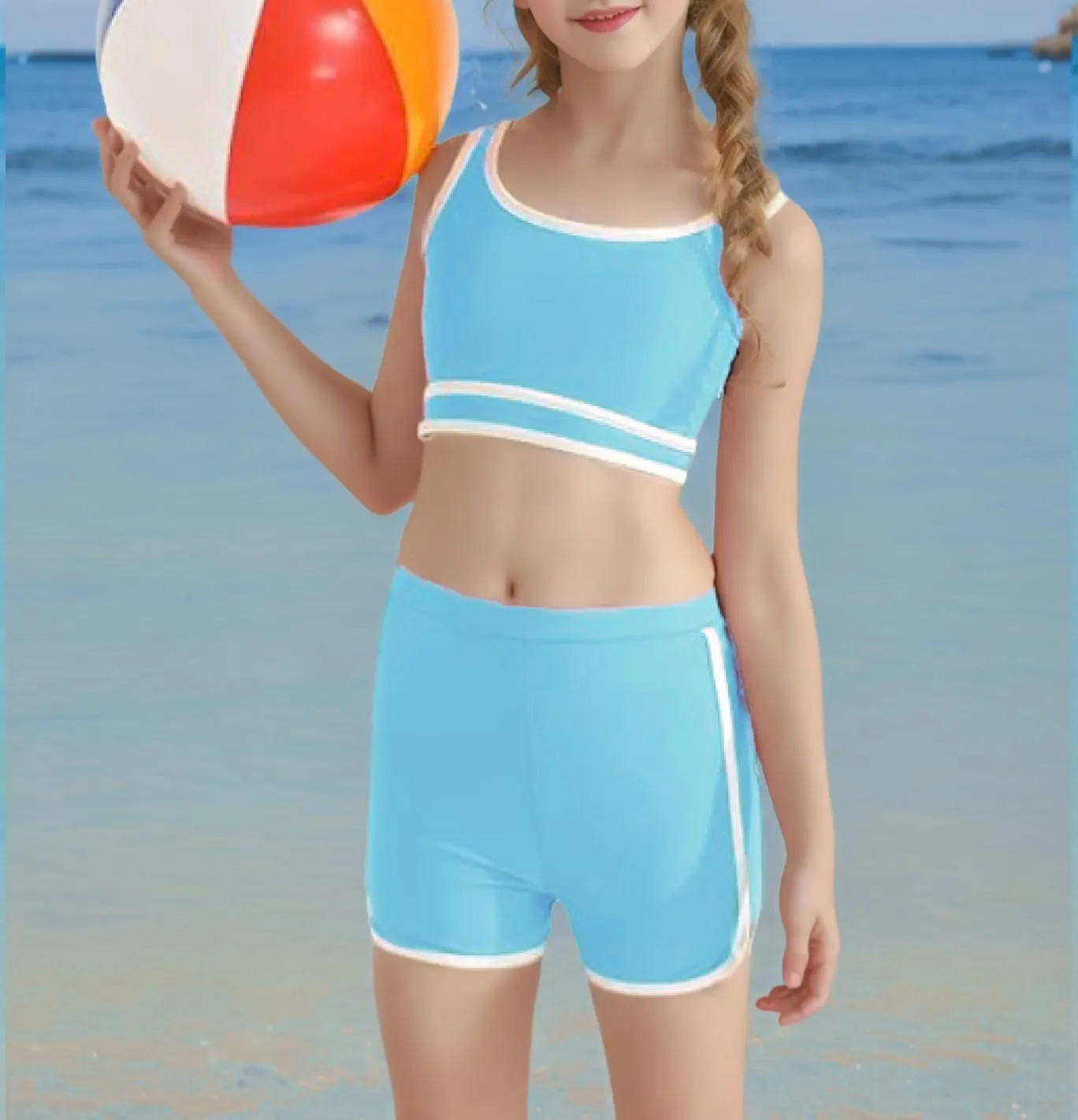 Girls Swimsuits 3 Piece Bathing Suit Bikini Set with Sporty Shorts and Sunglasses Beach Swimwear for Girl 8-15 Years