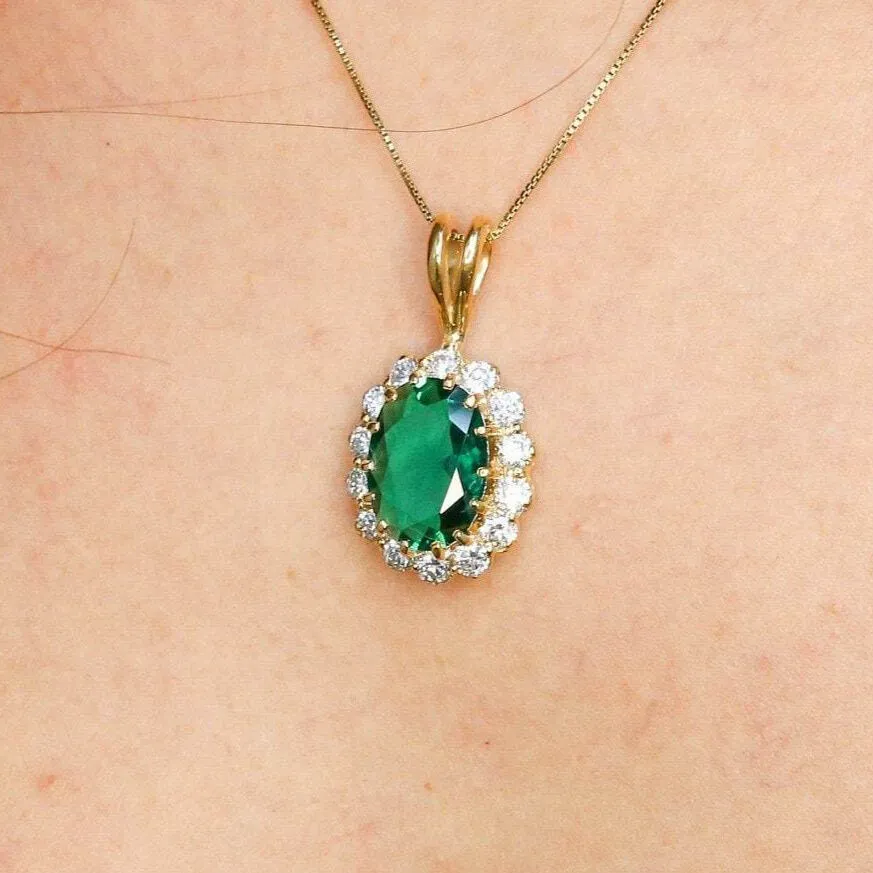 Gold Emerald Pendant - Antique Emerald Necklace, Victorian Gold Pendant