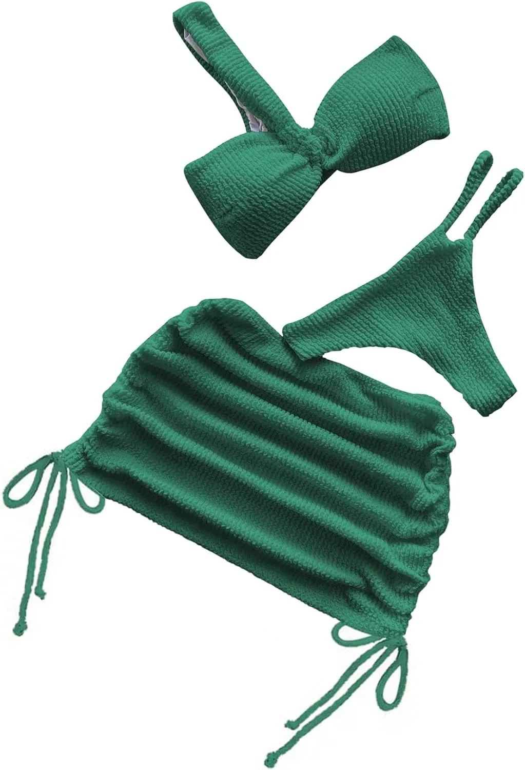 GORGLITTER Women's 3 Piece Swimsuits Textured One Shoulder Bikini Set with Beach Cover Up Skirt
