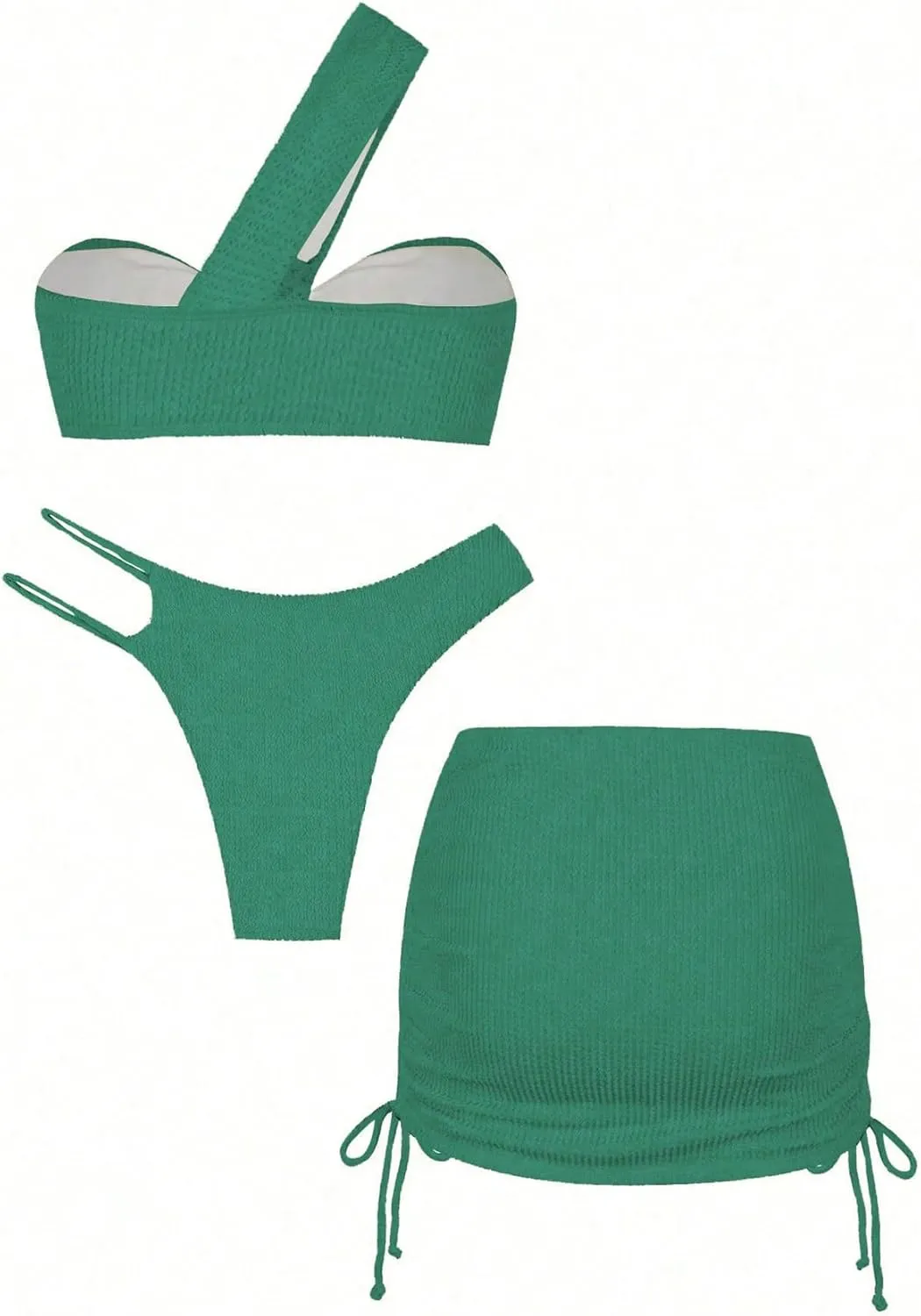 GORGLITTER Women's 3 Piece Swimsuits Textured One Shoulder Bikini Set with Beach Cover Up Skirt