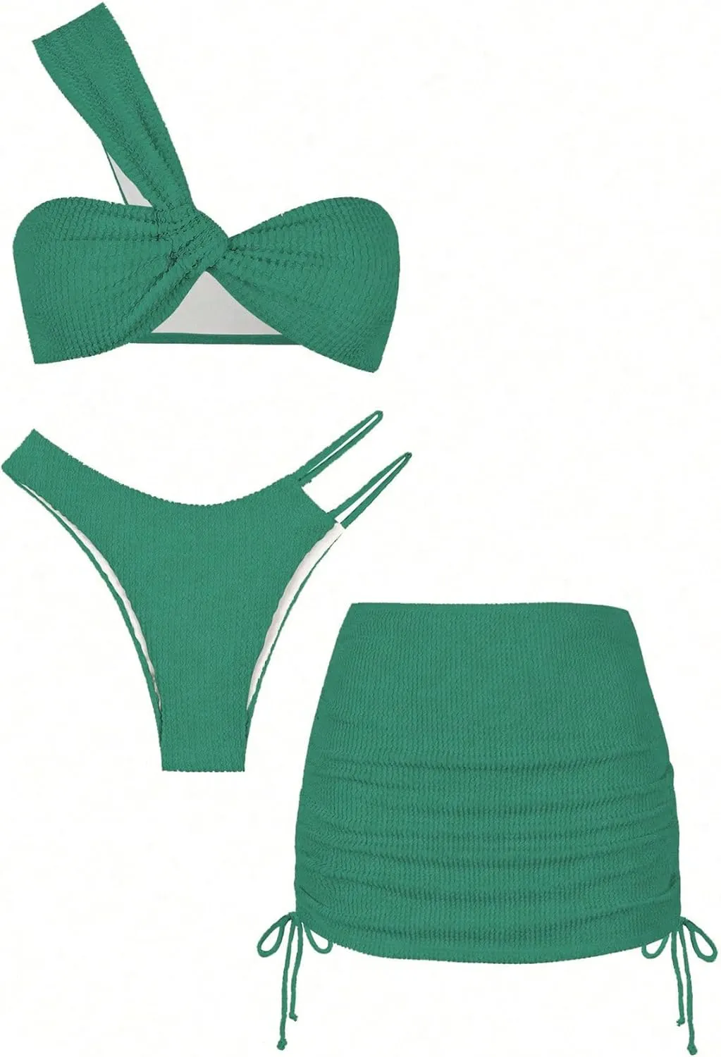 GORGLITTER Women's 3 Piece Swimsuits Textured One Shoulder Bikini Set with Beach Cover Up Skirt