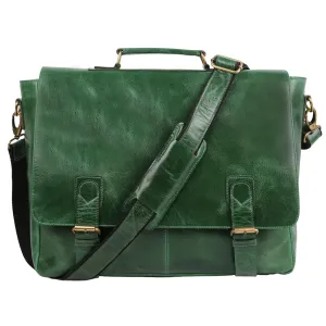 Green Leather Laptop Messenger Bag Briefcase (X-Large 18 inch, Green)