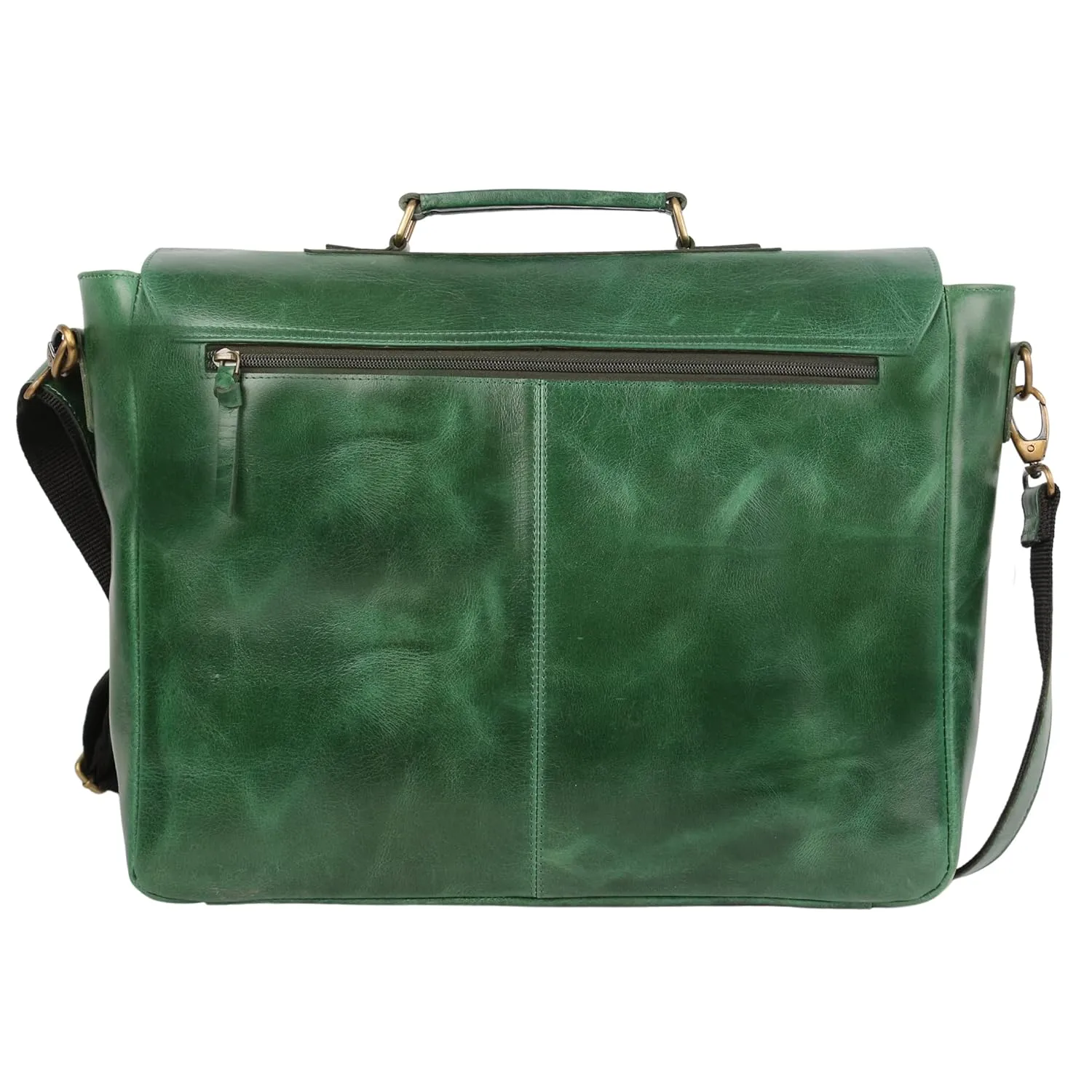 Green Leather Laptop Messenger Bag Briefcase (X-Large 18 inch, Green)