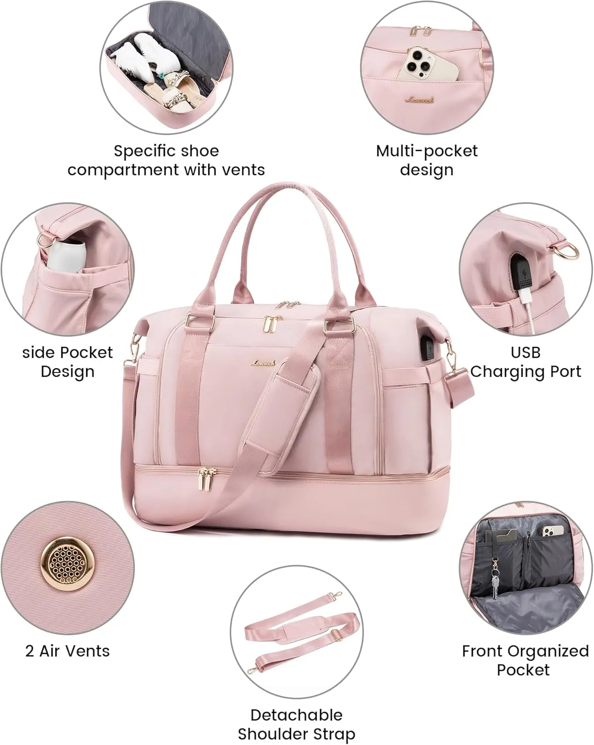 Gym Bag for Women LOVEVOOK Travel Duffel Bag with USB Charging Port,Weekender Bags for Women with Shoe Compartment,Carry on Overnight Bag with Toiletry Bag,Hospital Bags for Labor and Deliver