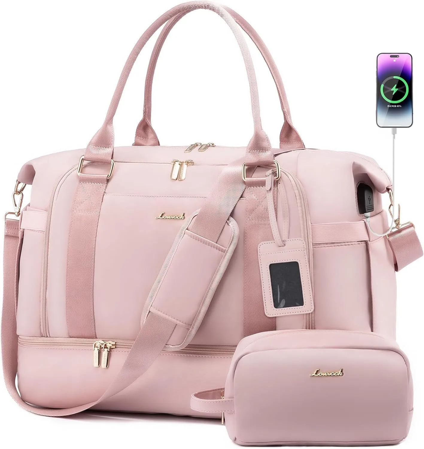 Gym Bag for Women LOVEVOOK Travel Duffel Bag with USB Charging Port,Weekender Bags for Women with Shoe Compartment,Carry on Overnight Bag with Toiletry Bag,Hospital Bags for Labor and Deliver