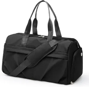 Gym Bag for Women Men with Shoe Compartment, Sport Duffel Bag, Waterproof Travel Weekender Overnight Carry on Bag for Yoga with Trolley Sleeve, Black