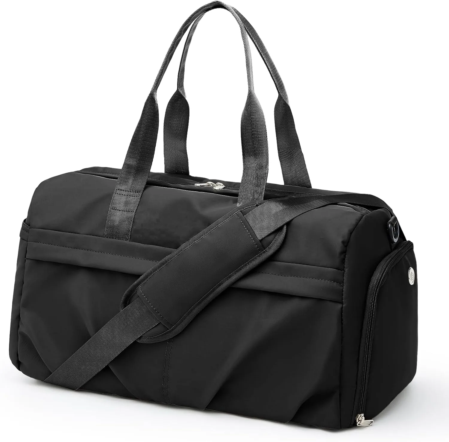 Gym Bag for Women Men with Shoe Compartment, Sport Duffel Bag, Waterproof Travel Weekender Overnight Carry on Bag for Yoga with Trolley Sleeve, Black