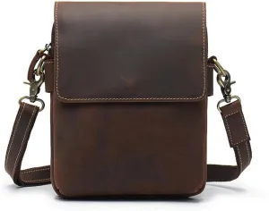 Handmade Crazy Horse Leather Shoulder Bag Vertical Vintage Leather Crossbody Backpack
