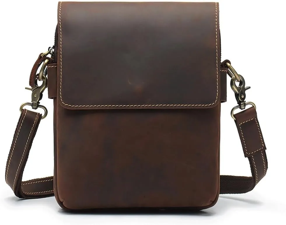 Handmade Crazy Horse Leather Shoulder Bag Vertical Vintage Leather Crossbody Backpack