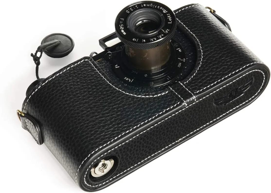 Handmade Genuine Real Leather Half Camera Case Bag Cover for Leica 0 i ii iii IIIA iiib Black Color (with Strap D-Rings)