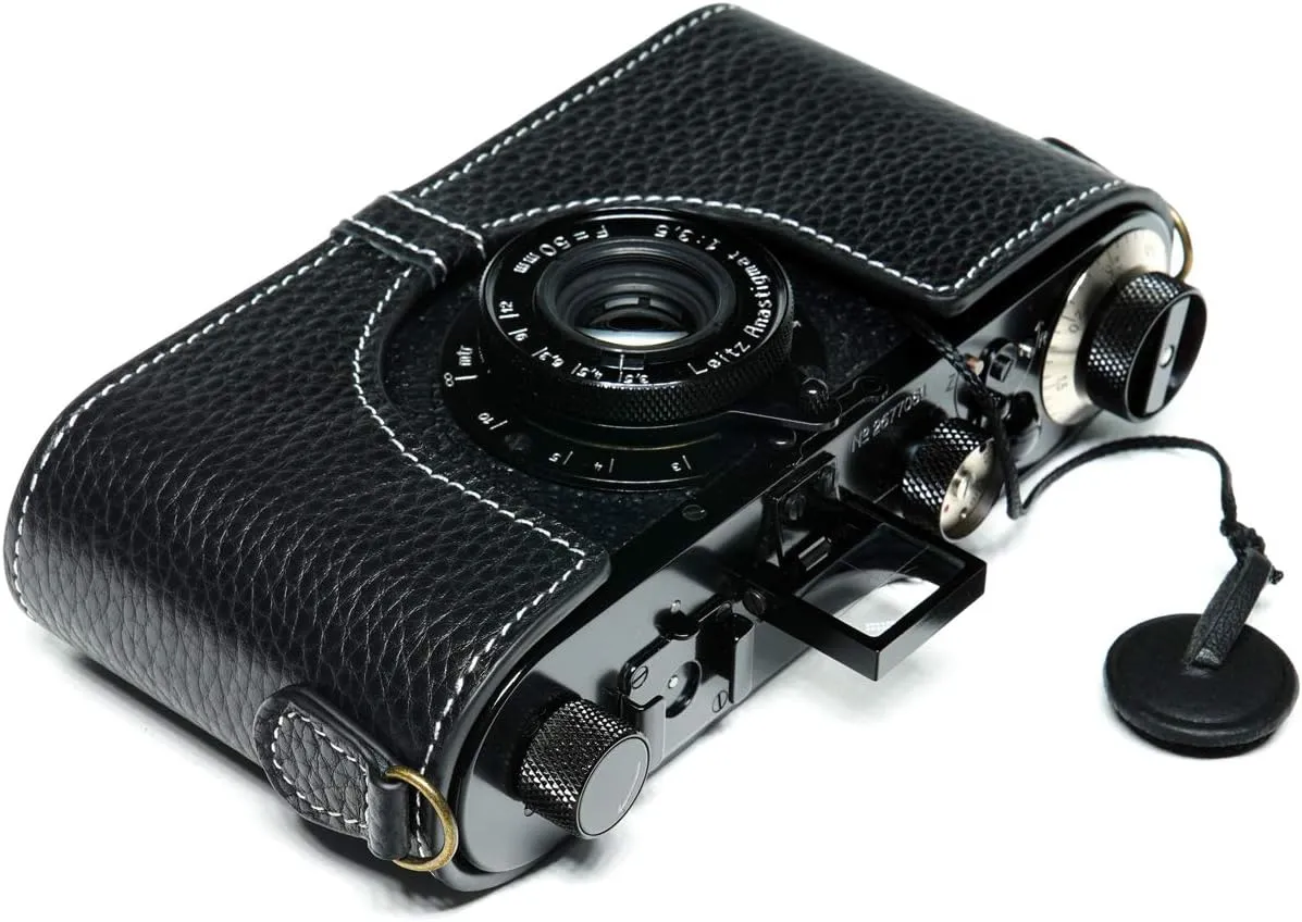 Handmade Genuine Real Leather Half Camera Case Bag Cover for Leica 0 i ii iii IIIA iiib Black Color (with Strap D-Rings)