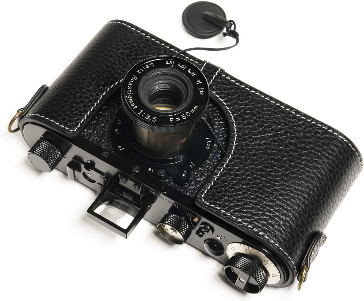 Handmade Genuine Real Leather Half Camera Case Bag Cover for Leica 0 i ii iii IIIA iiib Black Color (with Strap D-Rings)