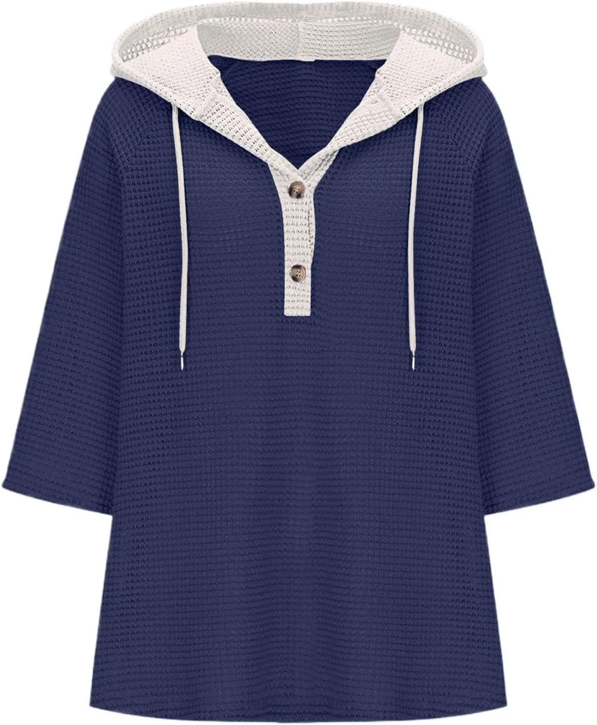 Henley Shirts for Women 3/4 Length Sleeve Button Summer Waffle Hoodies Pullover Cute Vneck Tops Elbow Sleeve Shirts