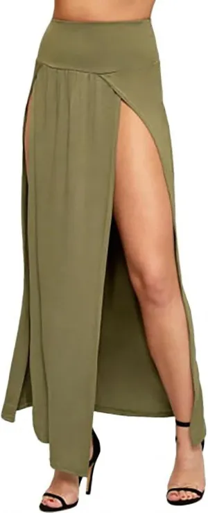 High Waisted Sexy Womens Double Slits Summer Solid Long Maxi Skirt Gifts Valentine's Day
